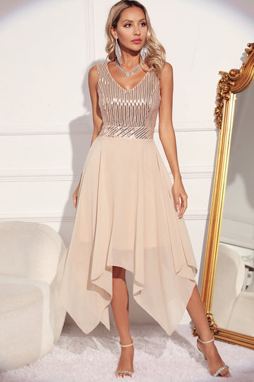 Glittrande Svart Grön V-ringad Tyll Cocktail Klänning